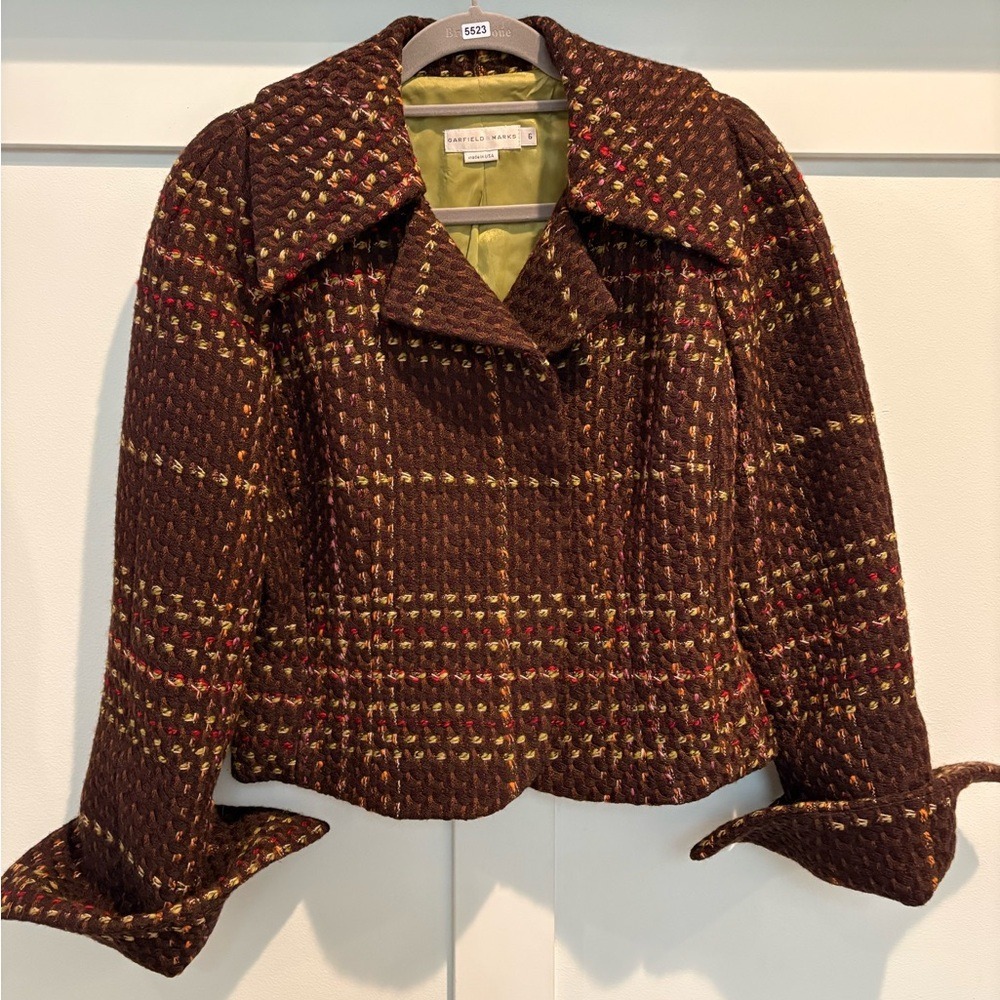 Vintage Garfield & Marks Jacket Womens 6 Brown Plaid Winged Collar Wool Made USA - Picture 4 of 14